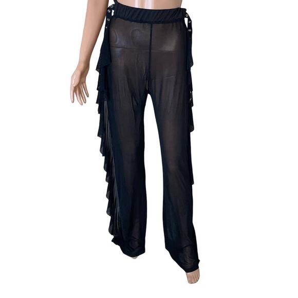 Pant's wide leg side ruffle semi sheer black dance costume COS Play dress up MD - Picture 2 of 9